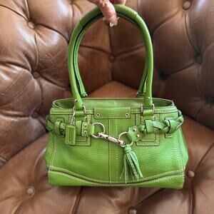 Coach Hampton Carryall Apple Green Pebbled Leather Horsebit Satchel F13084